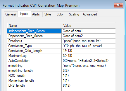 CorrelationMap settings